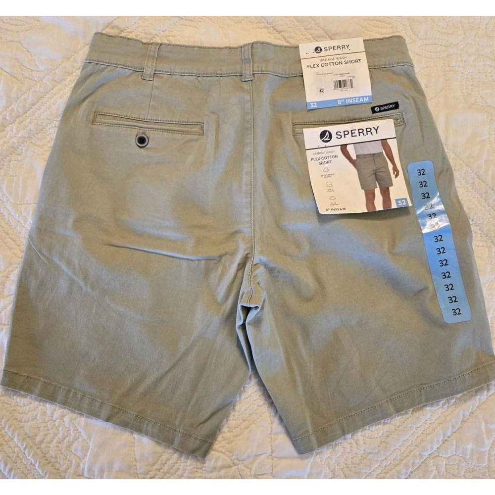 Sperry Men's 32 Regular Cotton Vintage Washed Flat-Front Shorts 8" New NWT